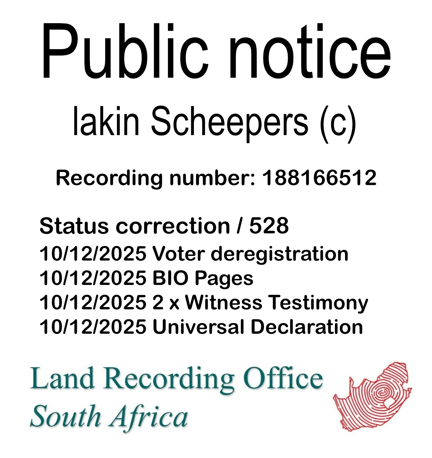 Public notice lakin Scheepers (c) Recording number 188166512